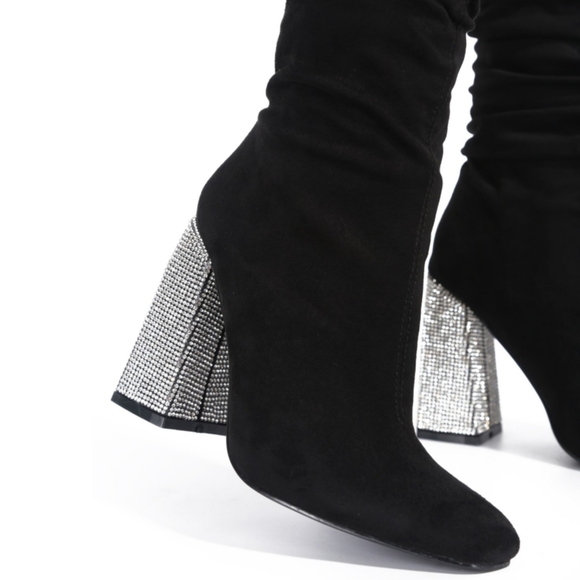 𝙇𝙖𝙨𝙩 5.5, 6, 6.5 & 7💎Diamond Heel Knee High Boot - BLACK - Picture 4 of 14